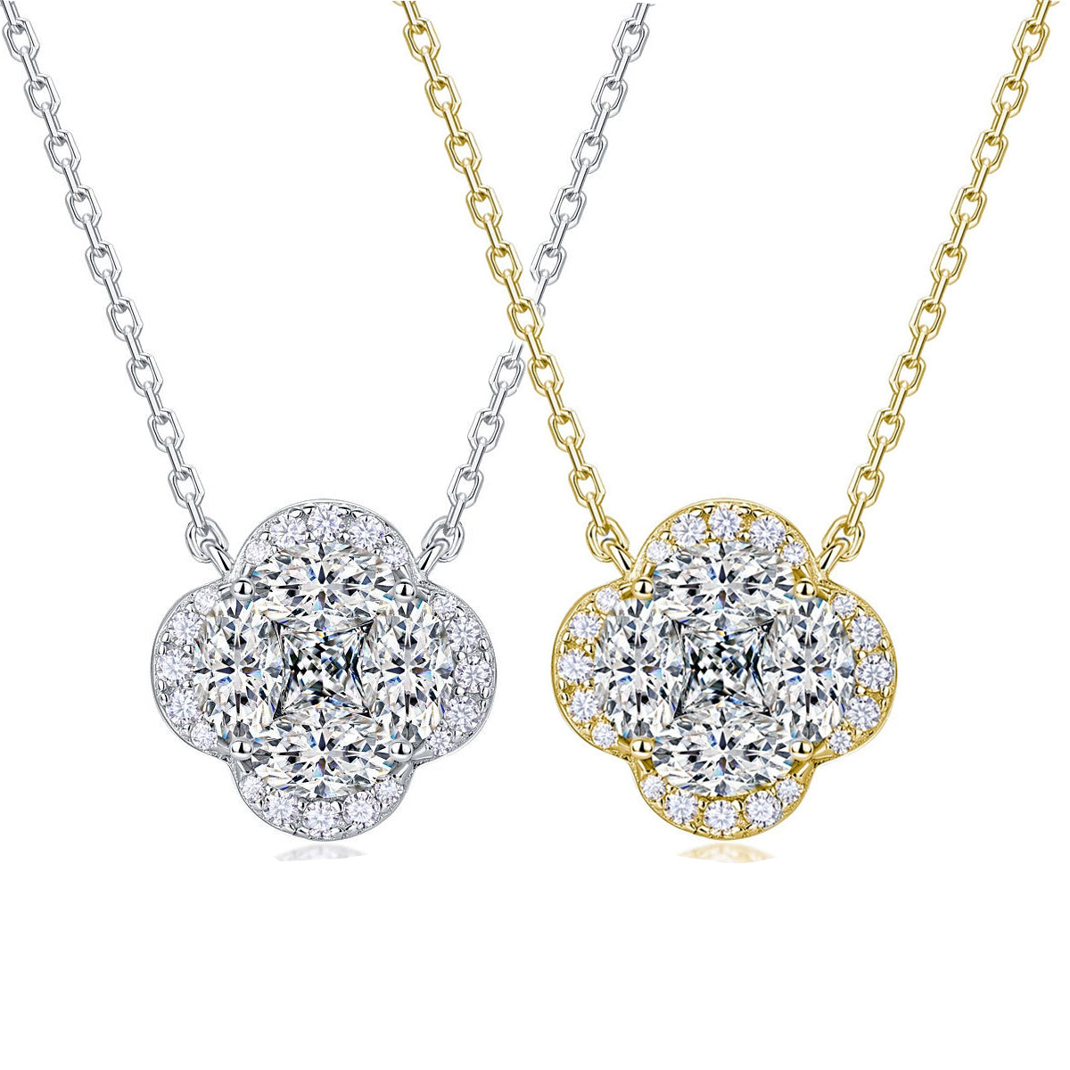 S925 Collier de trèfle en argent sterling Marquise Moissanite 45cm D Couleur VVS1 GRA certifié S