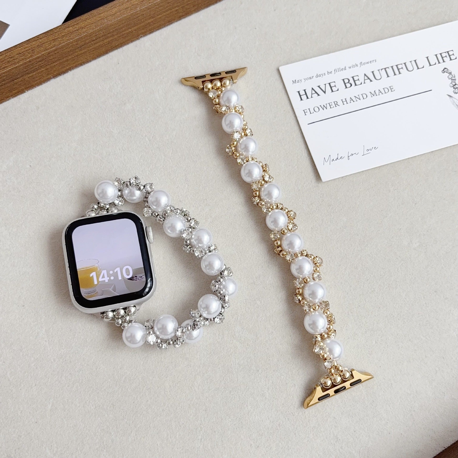 Bracelet IWatch 10 de style français avec diamant brillant et bracelet en perles