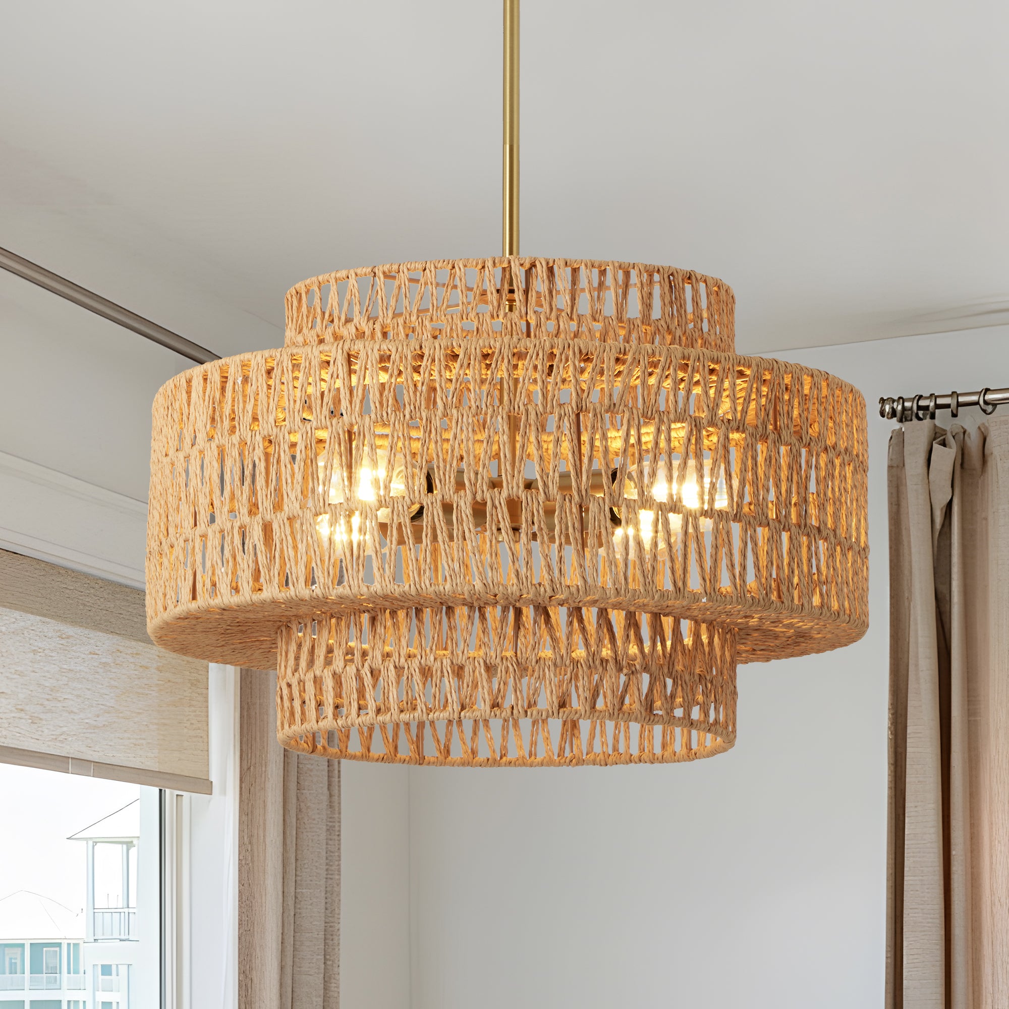 17.7" Boho Rattan Chandelier pour salle à manger luminaire