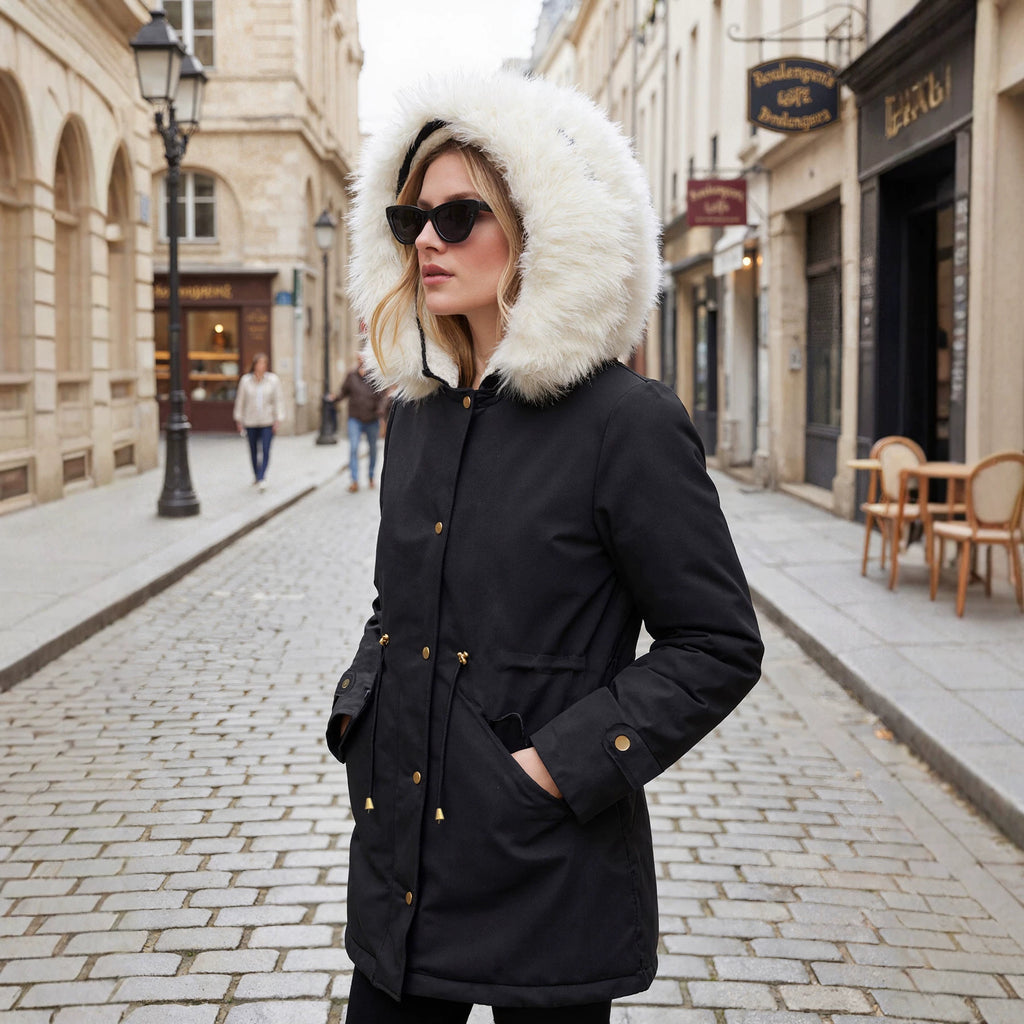 Manteau de coton mi-long, épais et chaud pour femmes