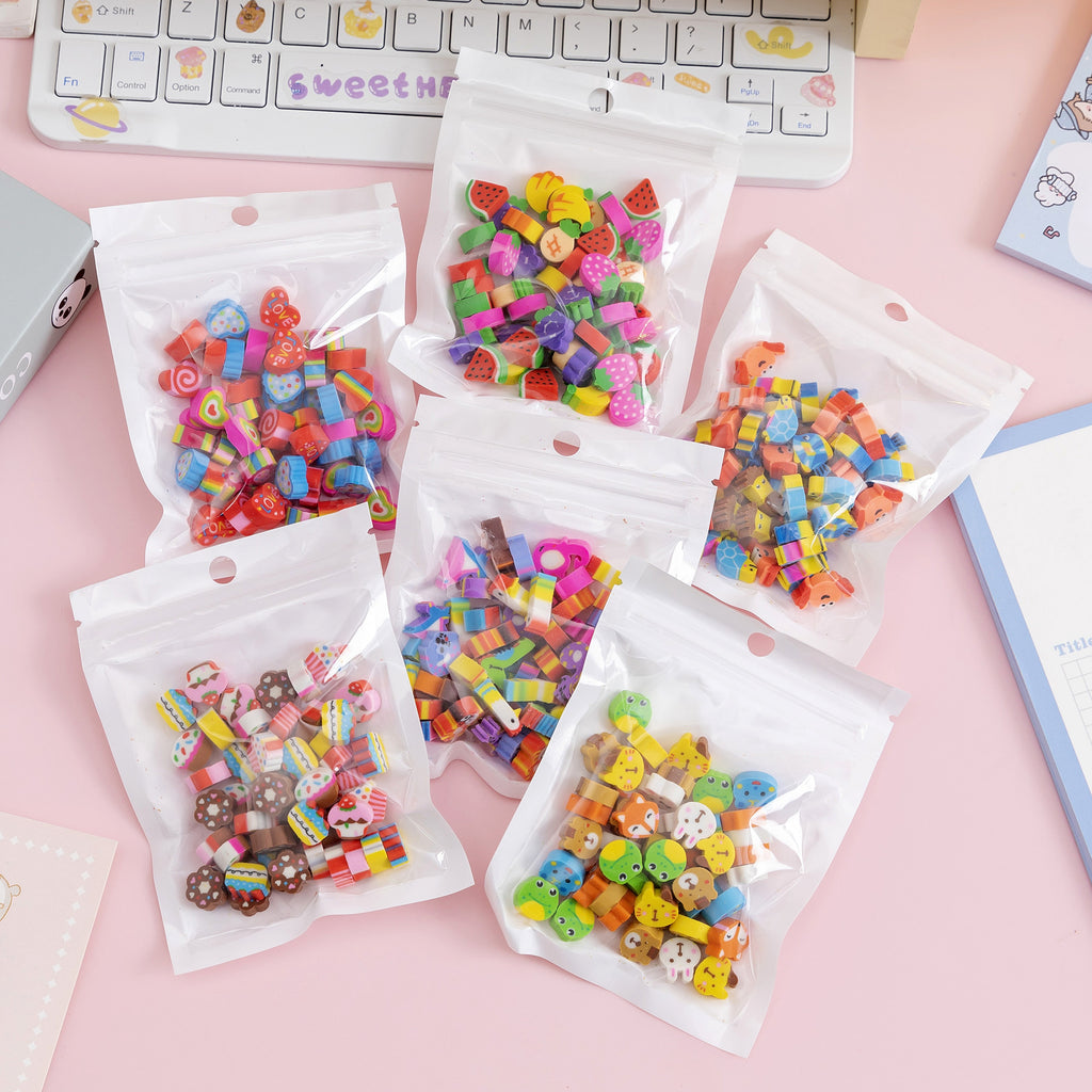 50 PCs Sacs de film perlescents Fruit Cartoon Mini Eraser