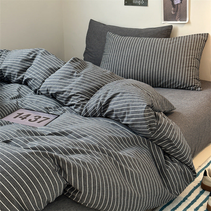 Cotton Classic Japonais Retro Pinstripe Bed Ensemble de quatre pièces