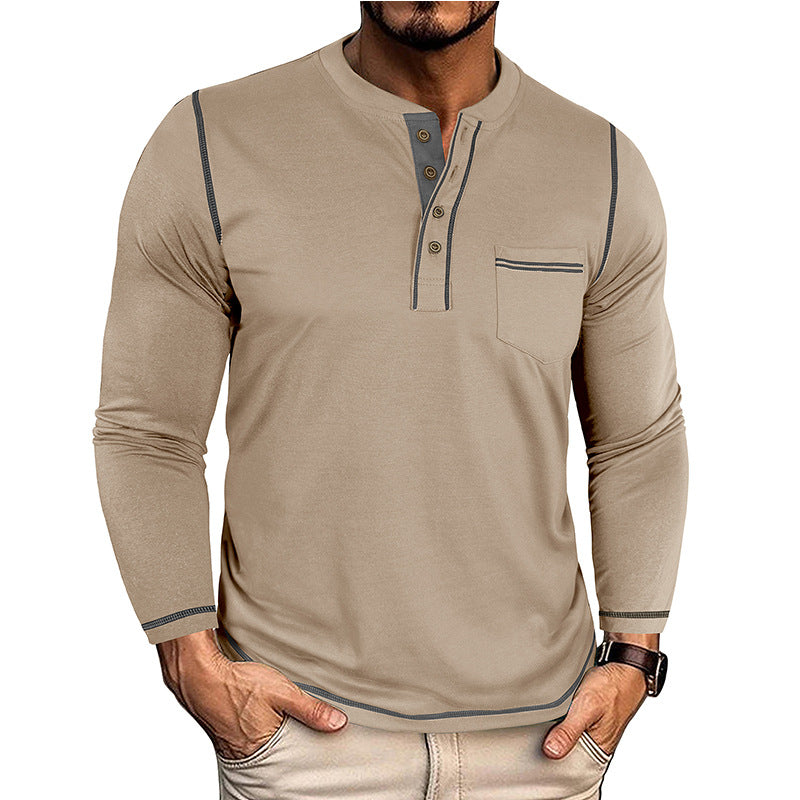 T-shirt homme col rond avec une poche Henley et manches longues