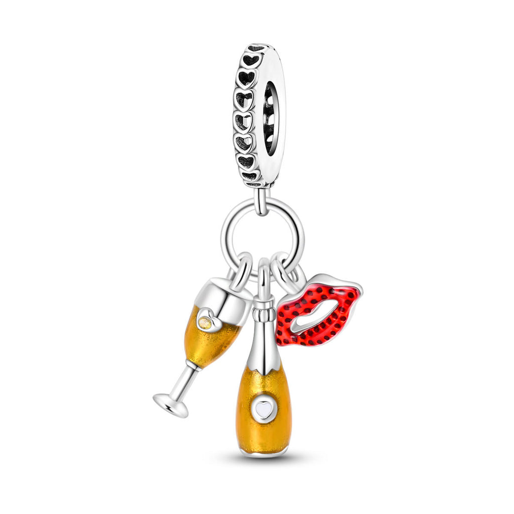 Bracelet pendentif en verre de bière et en verre de vin à thème festif