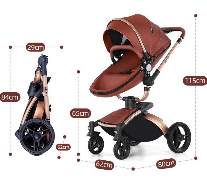 Grand paysage Poussette bébé Rotation à 360 degrés 3-en-1 Panier pliable