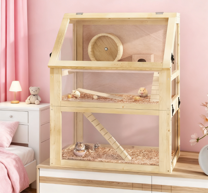 Cage de hamster en bois de 3 niveaux