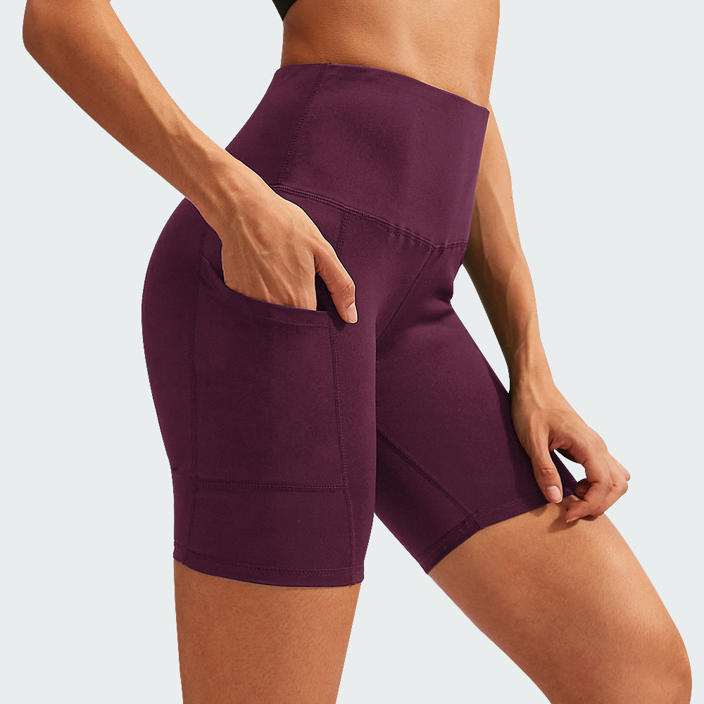 Shorts de yoga haute taille pour femmes Diagonal Pocket Running Training Quick-drying Tights Stretc