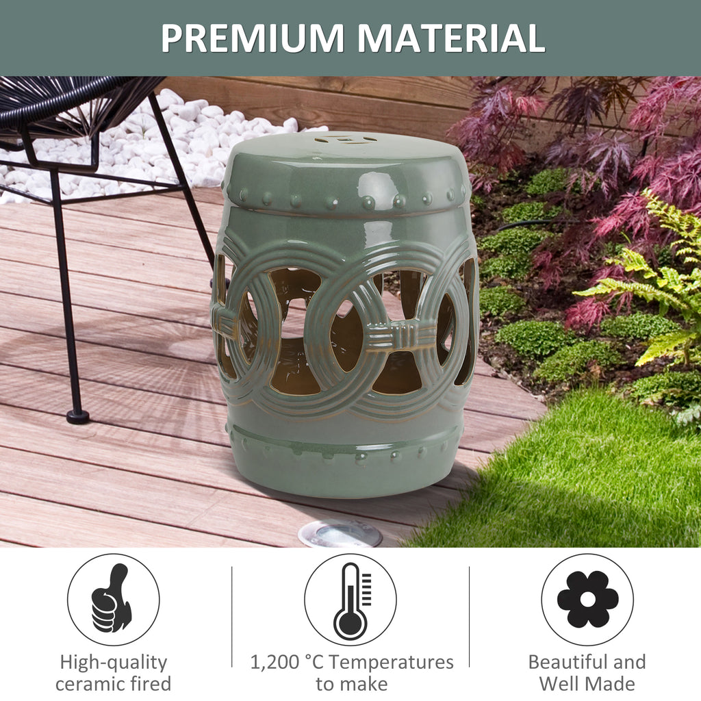 Tabouret de jardin en céramique de 14" x 17" avec une bague à double pièce