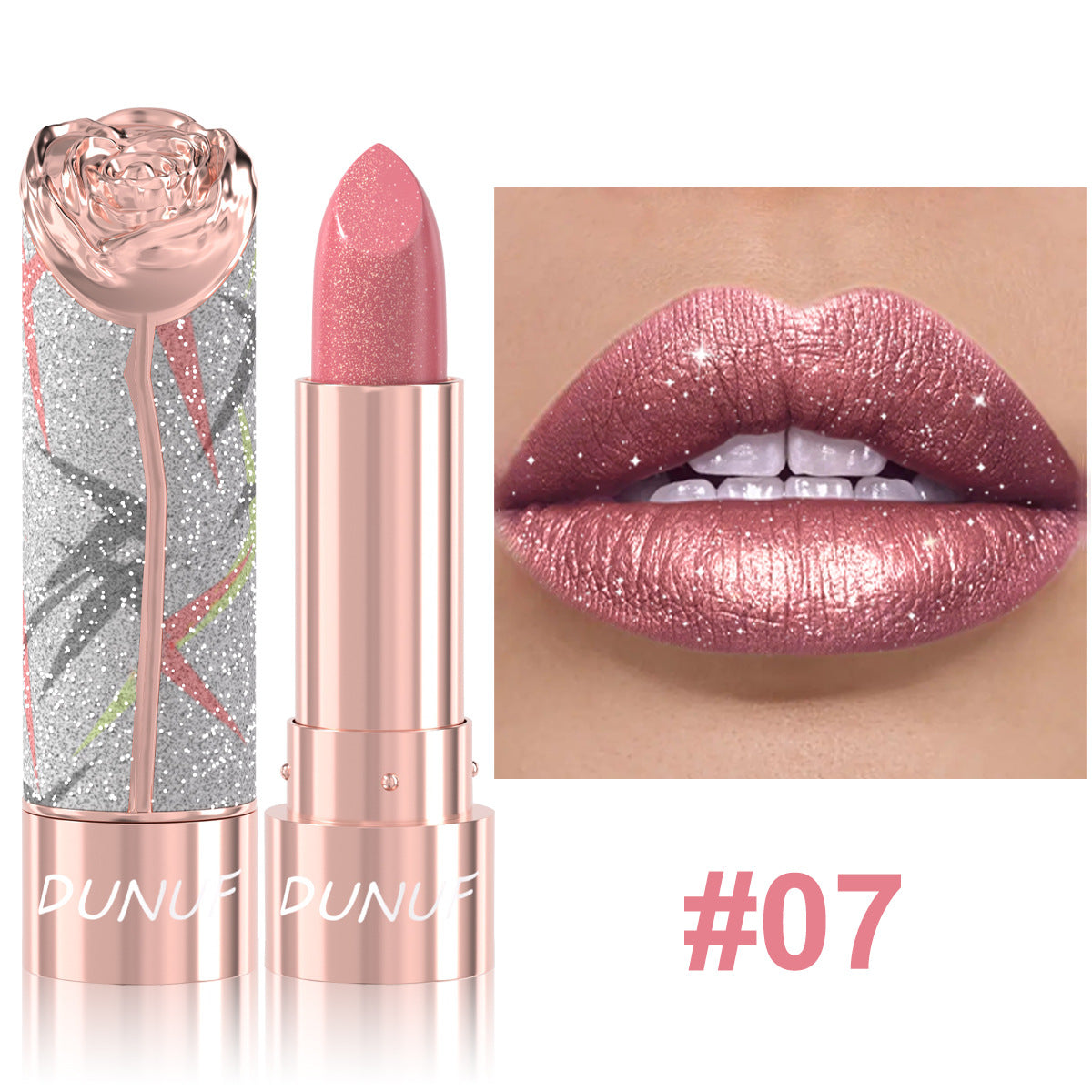 Rouge à lèvres perlescent métal-luster avec shimmer doré Et un effet tridimensionnel