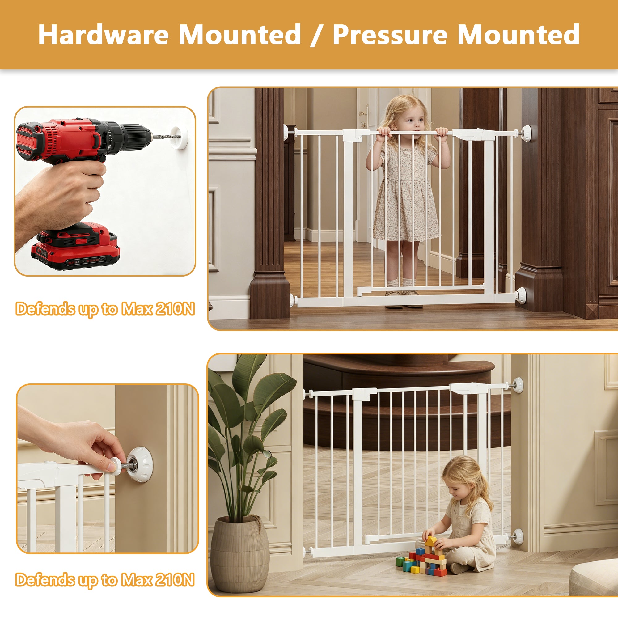29,5-45,3" Wide Baby Gate avec protecteur mural pour escaliers
