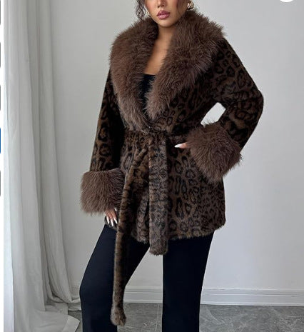 Faux fourrure Léopard-Imprimé Mink-Style manteau long rembourré