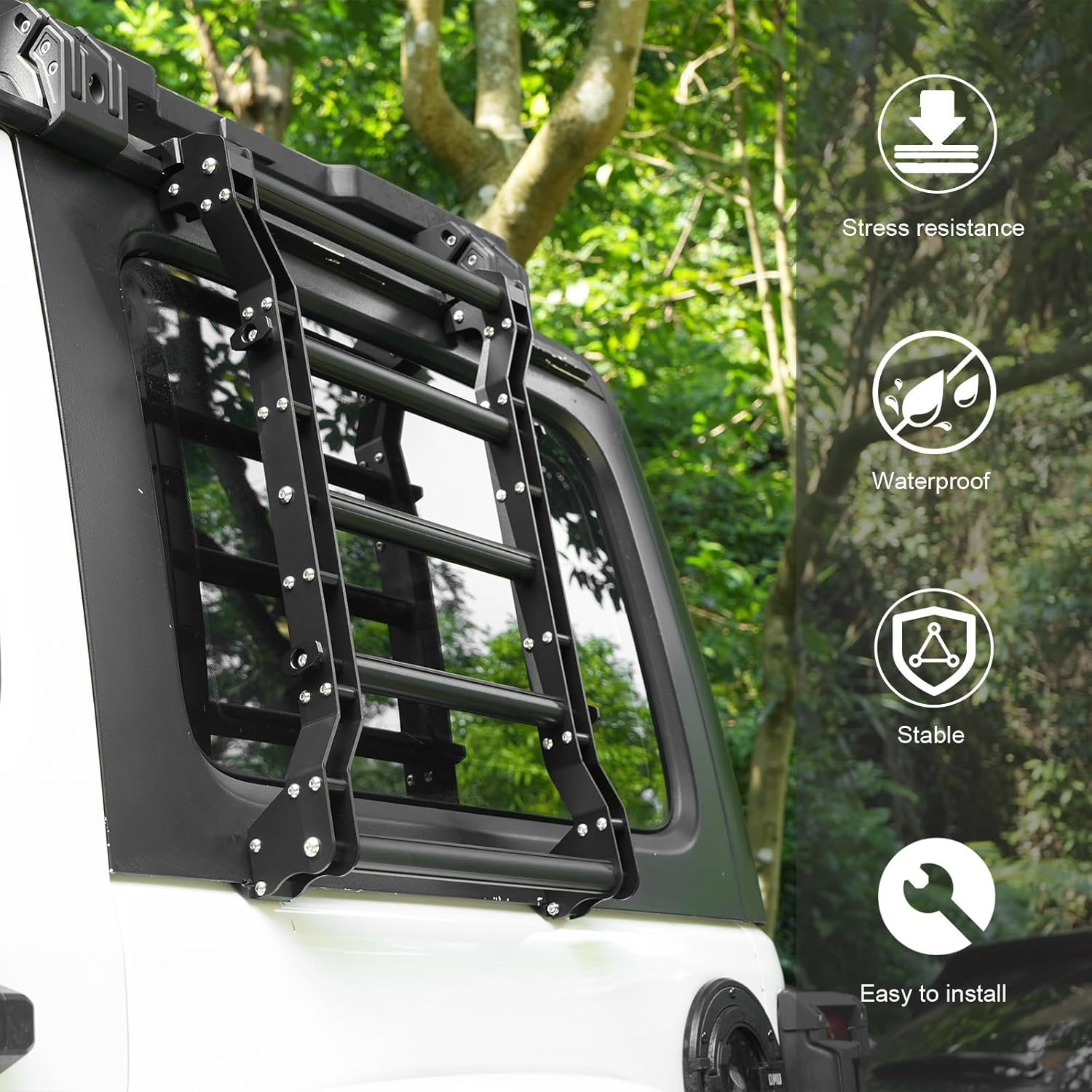 20269 Échelle de fenêtre arrière pour 2018- Jeep Wrangler JL JLU 2 Portes 4 Portes Portes Échelle de porte