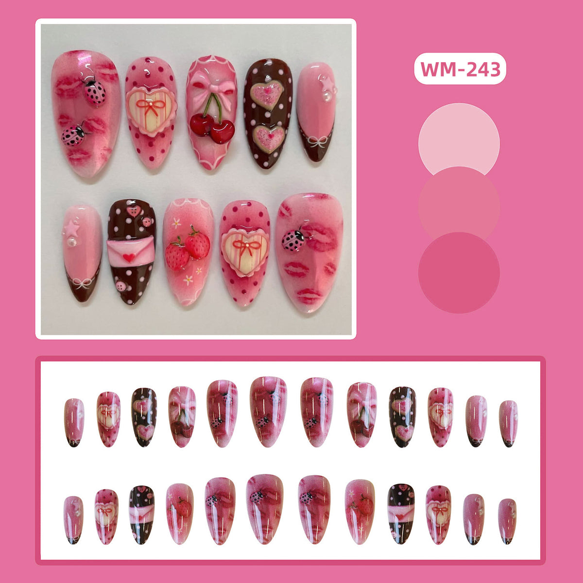 Enveloppe de fraise douce en forme de coeur Polka-Dot Conseils pour porter des ongles