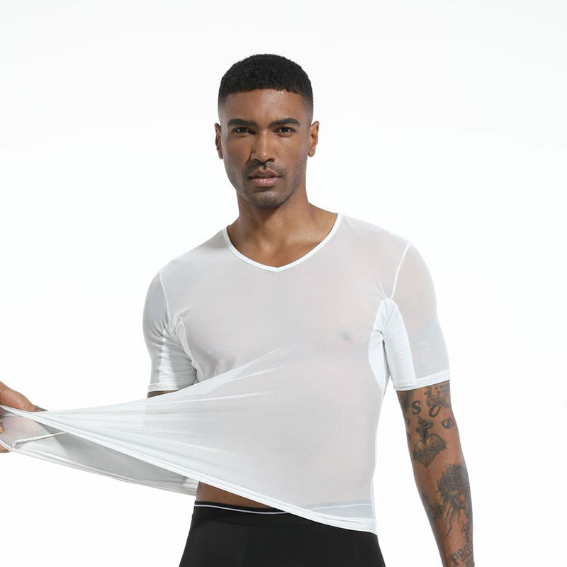 Tank Tank Top homme avec underarm Sweat wicking Pads Hommes manches courtes Workout Chemise avec