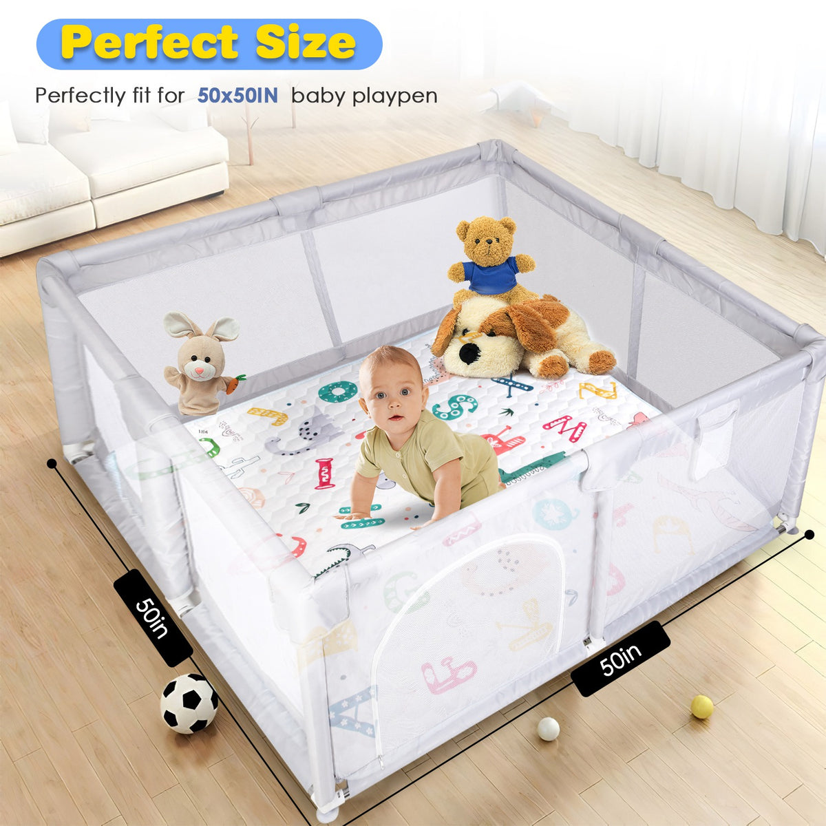 1Pc 71x59IN or 50X50IN Baby Play Mat Non-Slip Baby Crawling Mat Foldable Playpen Mat Machi