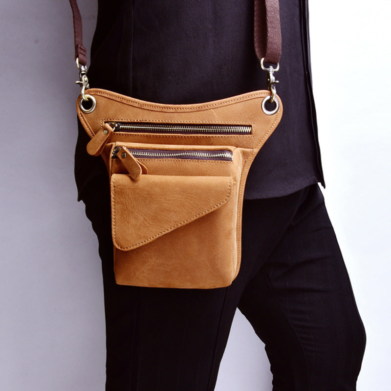 Véritable sac de taille en cuir pour hommes extérieur