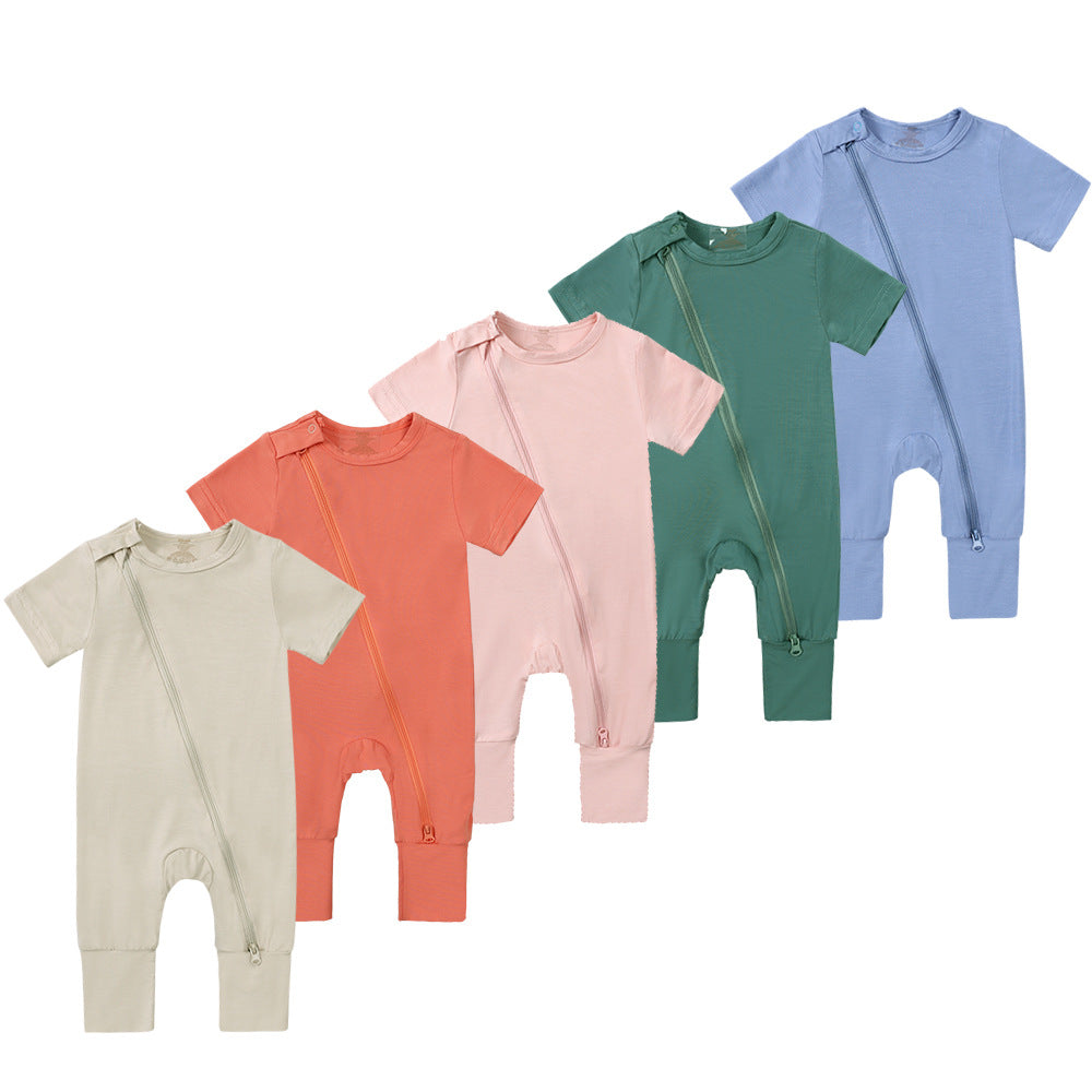 Romper d'été unisexe bébé manches courtes Romper Couleur solide