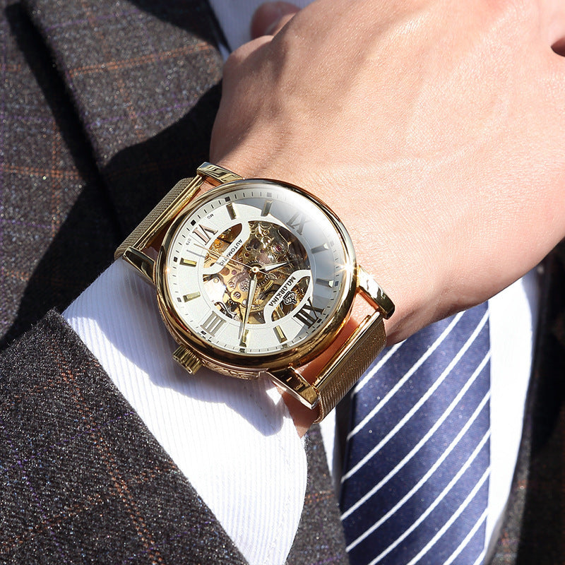 Montres mécaniques mécaniques tissées en mesh pour hommes