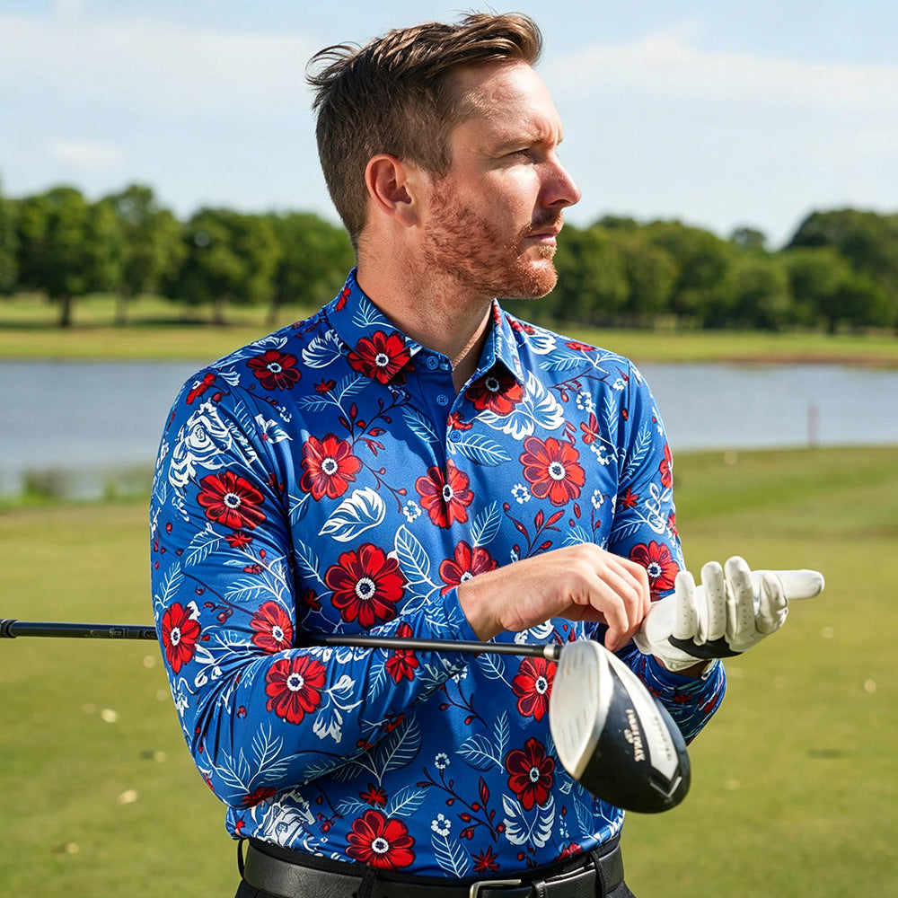 Polo manches longues homme Shirt à séchage rapide et respirant élégant et tendance avec un imprimé
