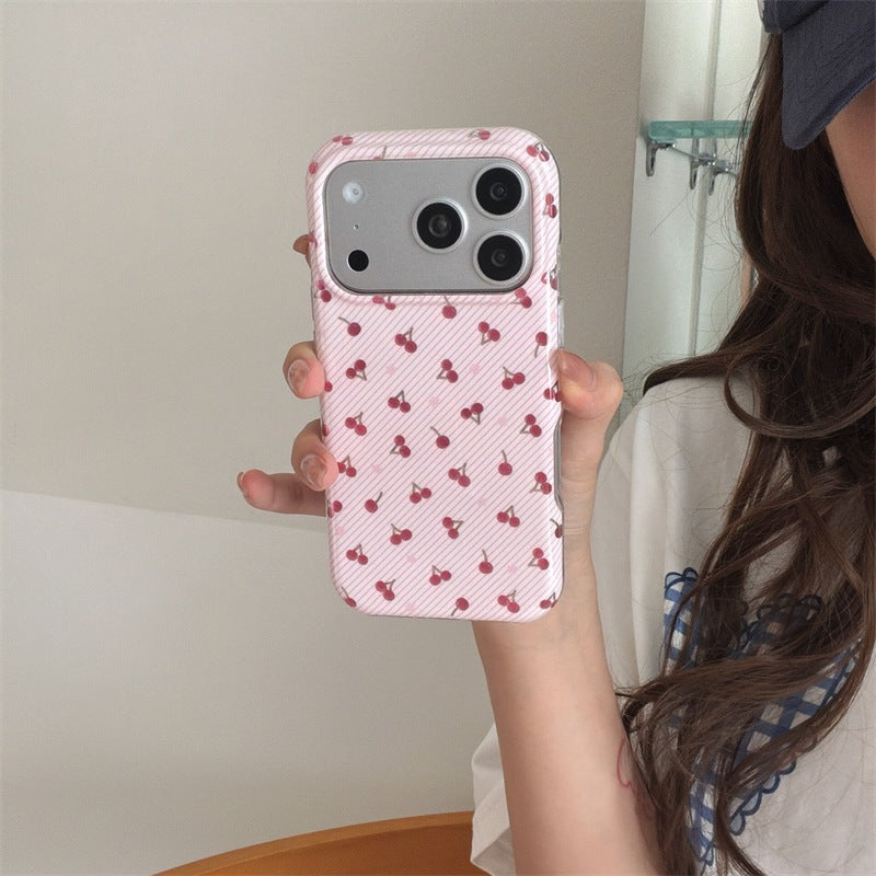 Étui téléphonique cerise tout écran avec bandes diagonales