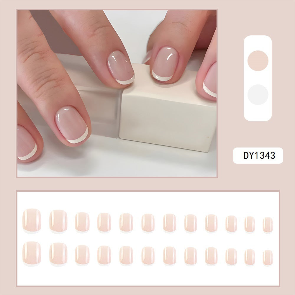 24pcs Girly Rose Sweet Short porter des ongles Pure blanc Français faux ongles approprié pour les femmes W