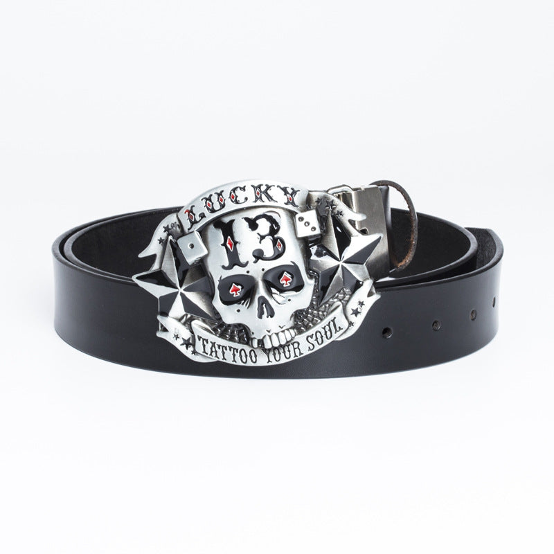 Trendy Ceinture en cuir homme Skull Skateboard Buckle