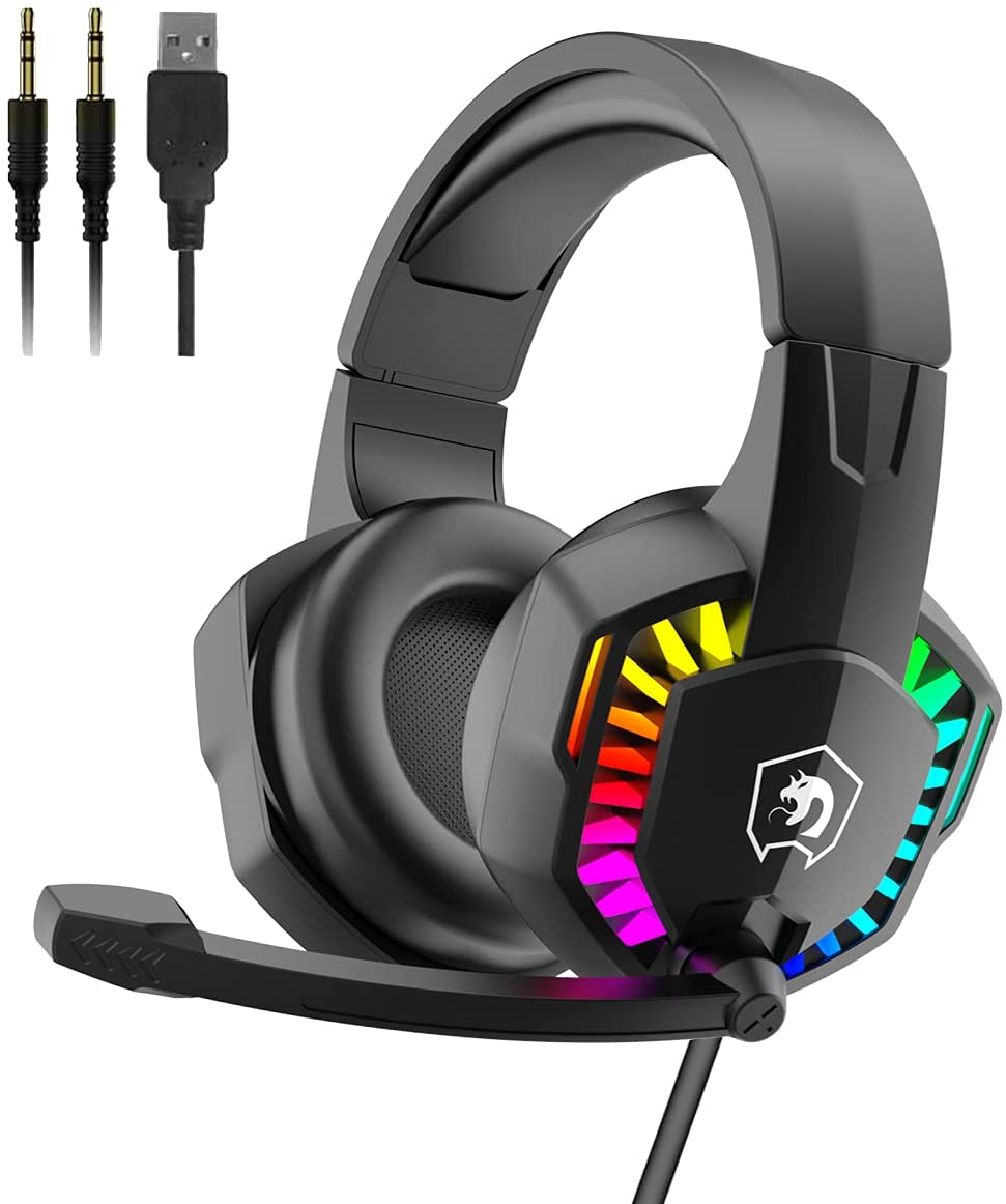 Casque de jeu filaire avec rétroéclairage Rainbow RGB son stéréo rétractable pour PS4