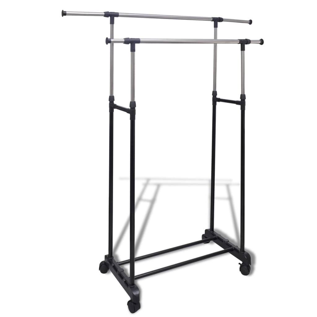 Rack de vêtements réglable avec 4 roues et 2 rails de vêtements
