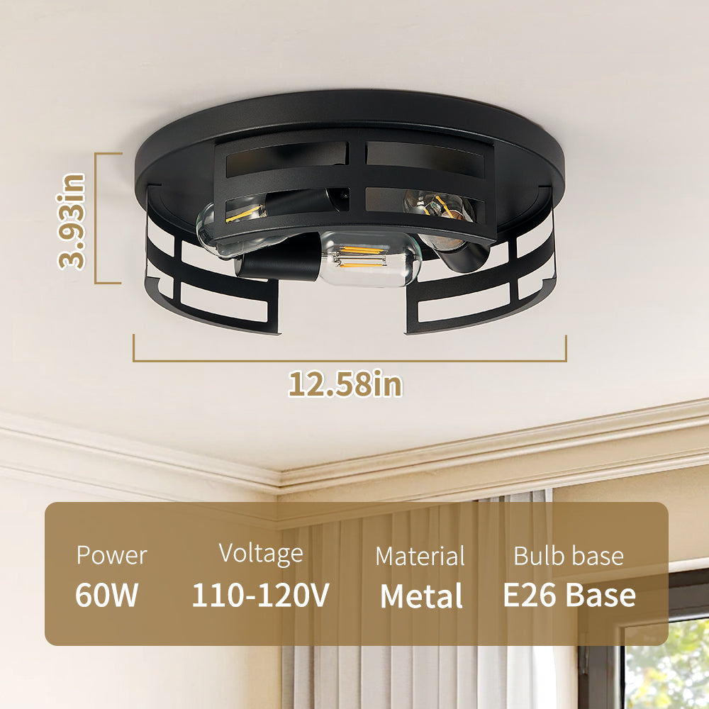2-Light Black Flush Mount Ceiling Light