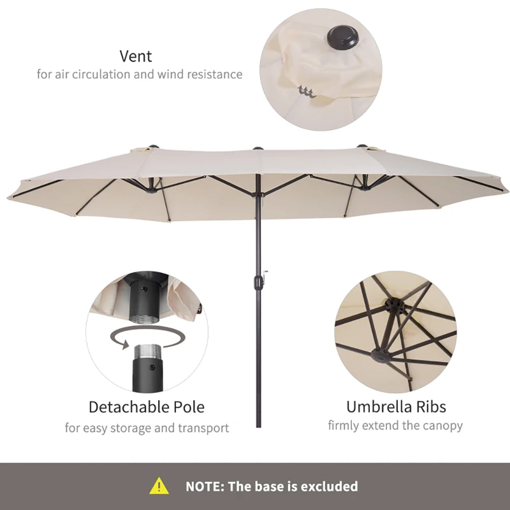15ft Parapluie de patio marché extérieur double-câble Extra grand parapluie avec poignée pour