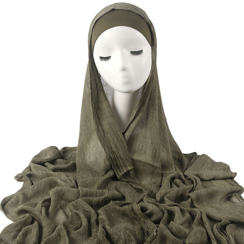 Femmes Solid-couleur plissé Faux Hijab
