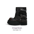 Bottes de style britannique retro à semelle plate-forme avec des cuffs collés à la hauteur ajoutée