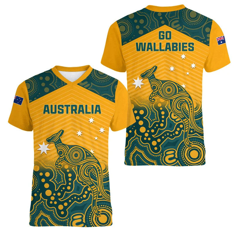 Modèle Kangaroo australien T-shirt pour enfants Imprimé Animal Pattern Sports Col V Court-