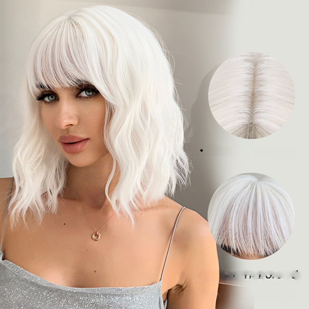 Wig Full-head Wig Bangs cheveux bouclés courts