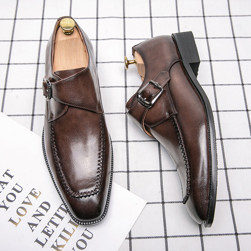 Printemps et automne Mode carré Buckle Robe Basse coupe Chaussures en cuir