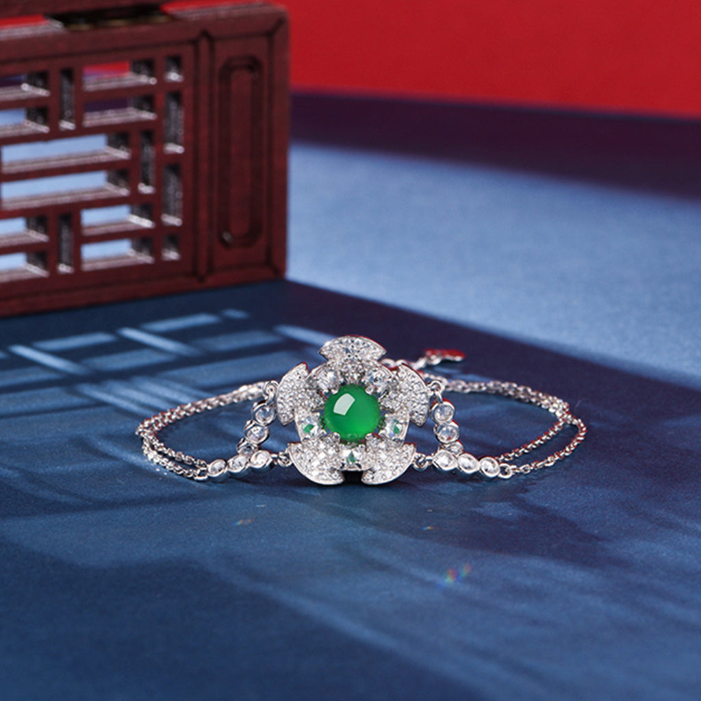 S925 Bracelet Argent Sterling Platinum plaqué 6mm vert rond Chrysoprase Double chaîne Fas