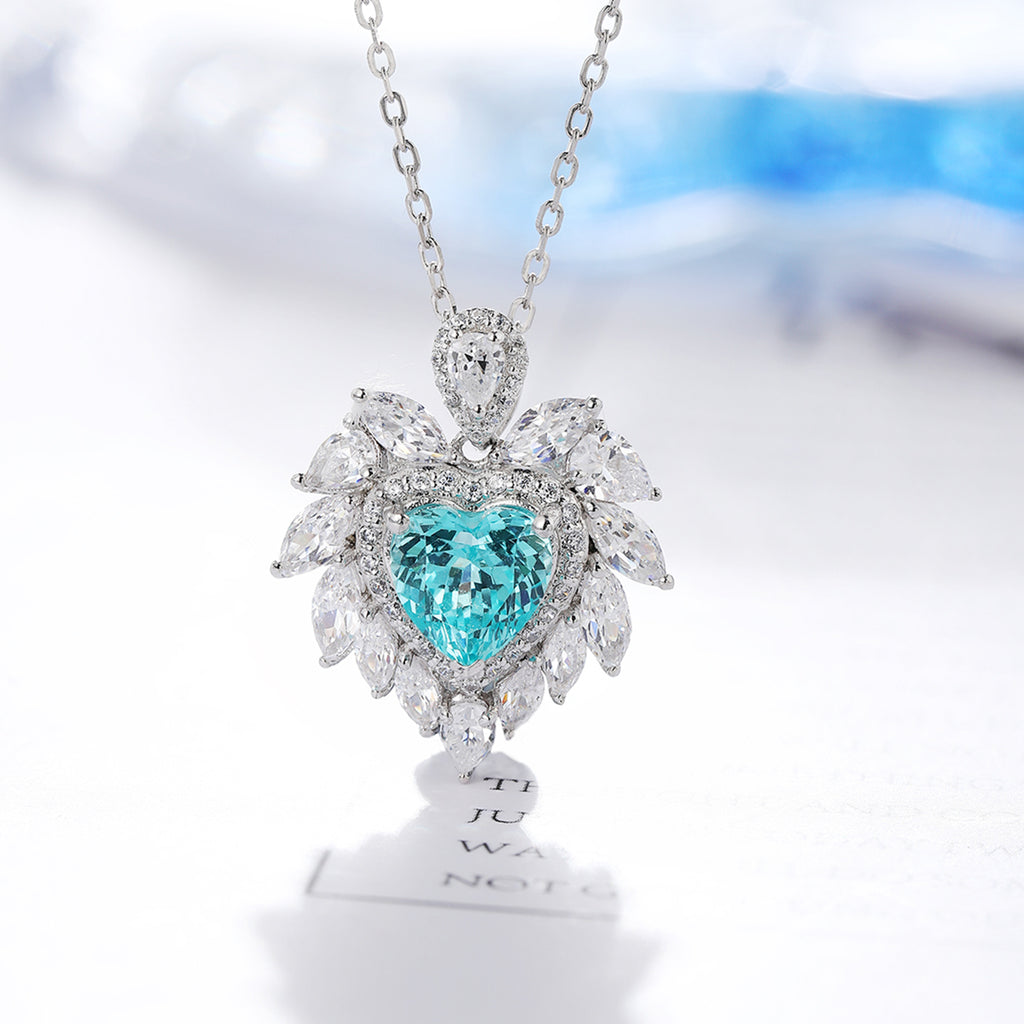S925 Argent 4.3g Collier en pierre gemme créé en laboratoire cardiaque