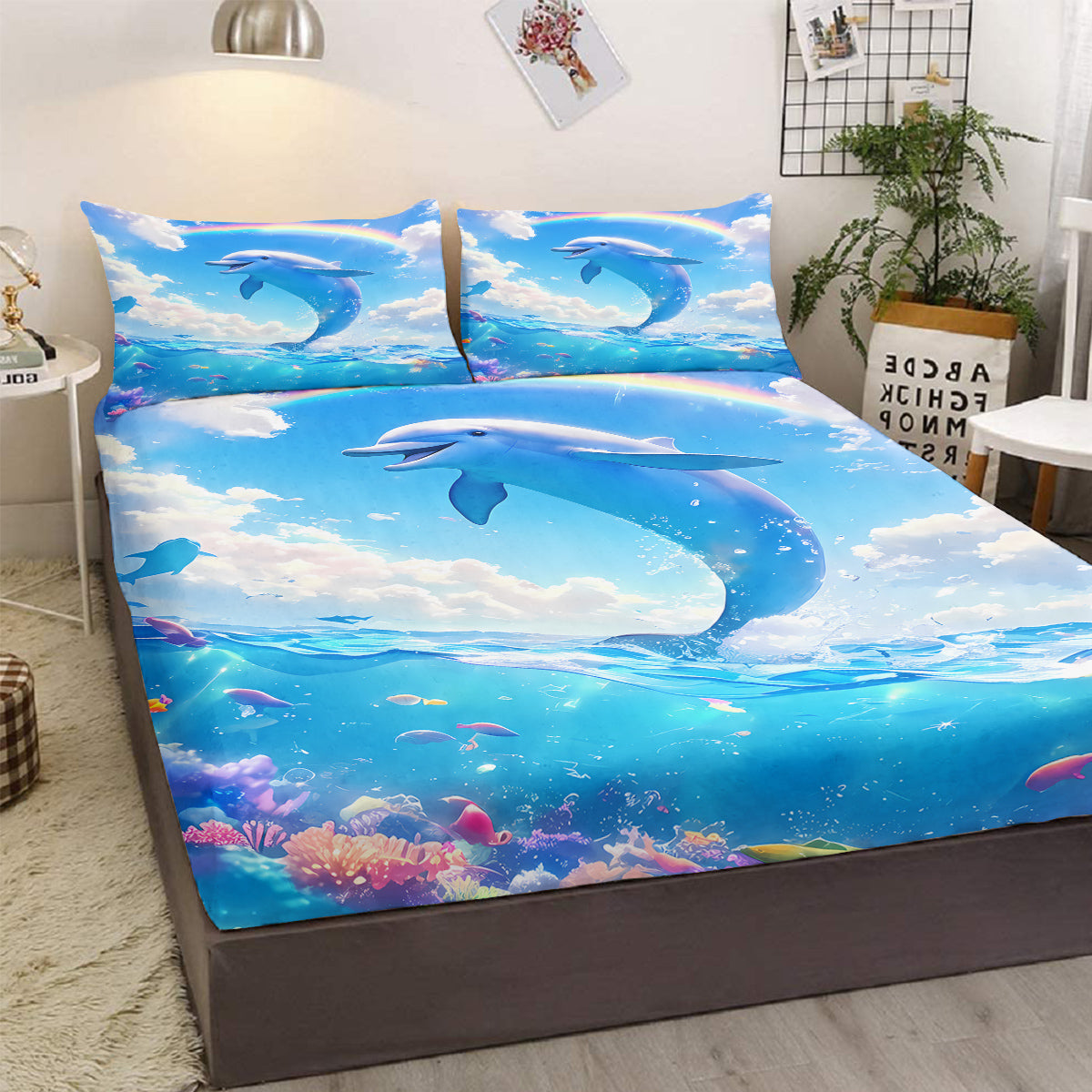 Ensemble de draps 3Pcs Dolphin Imprimé avec 1 draps
