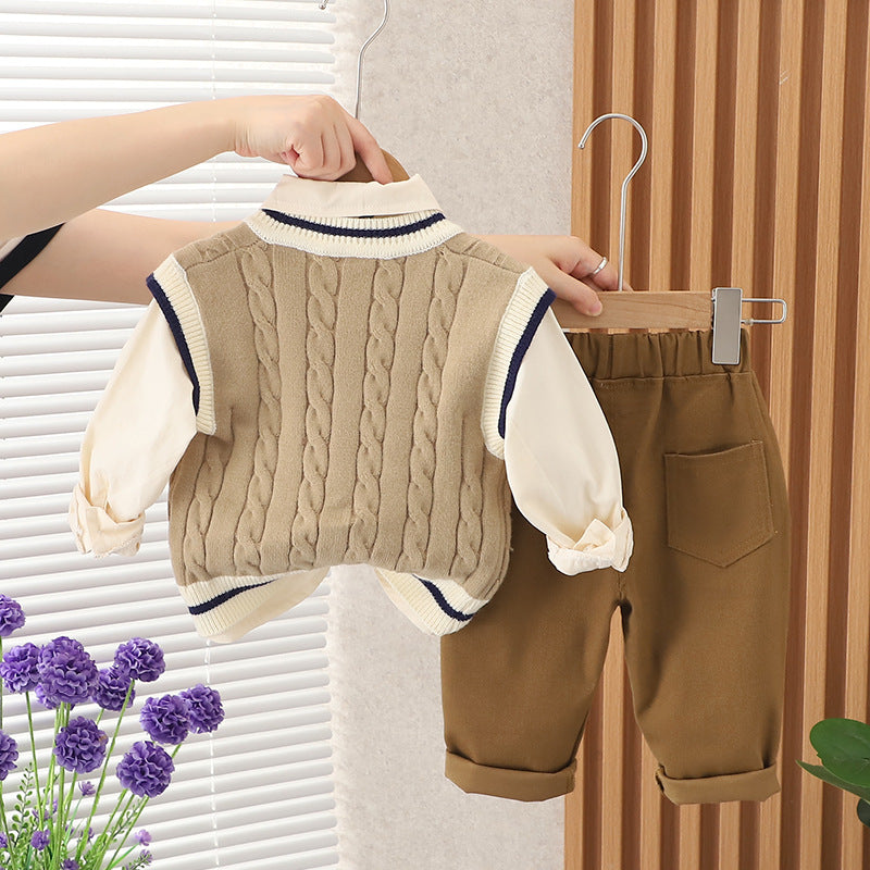Garçons Vêtements d'automne costume Tie B- Chandail en forme Ensemble de trois pièces