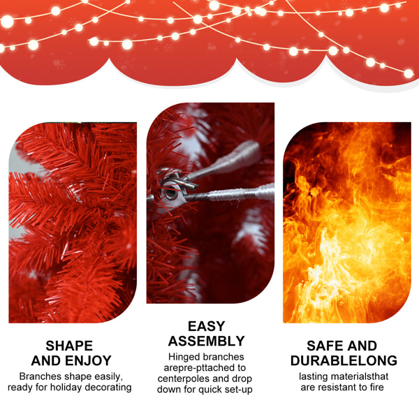5FT Arbre de Noël rouge – Pure Arbre de PVC rouge avec 624 conseils