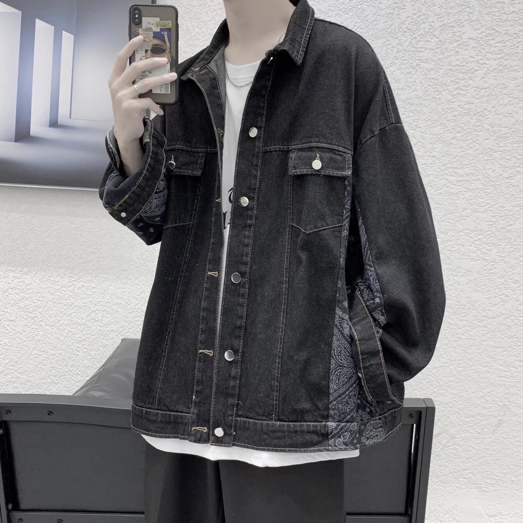 Cashew-flower Denim Jacket Hommes style coréen Veste