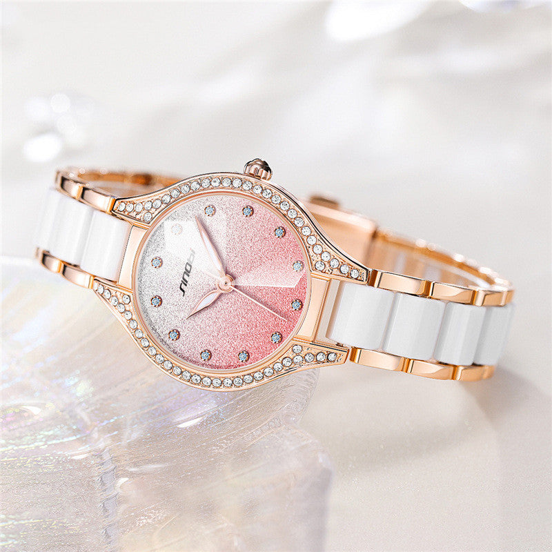 Femmes Starry Sky Luxury Timepiece Diamant incrusté Gradient Glitting Powder Bracelet W