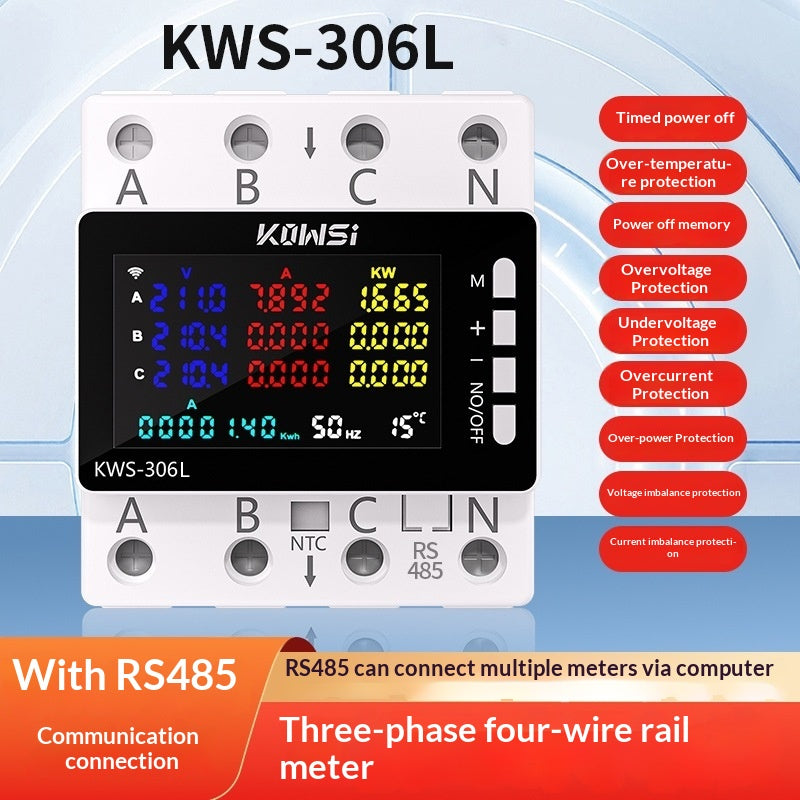 Smart Wi-Fi Trois Phase Four Fil DIN Compteur d'énergie ferroviaire Puissance de courant multifonction
