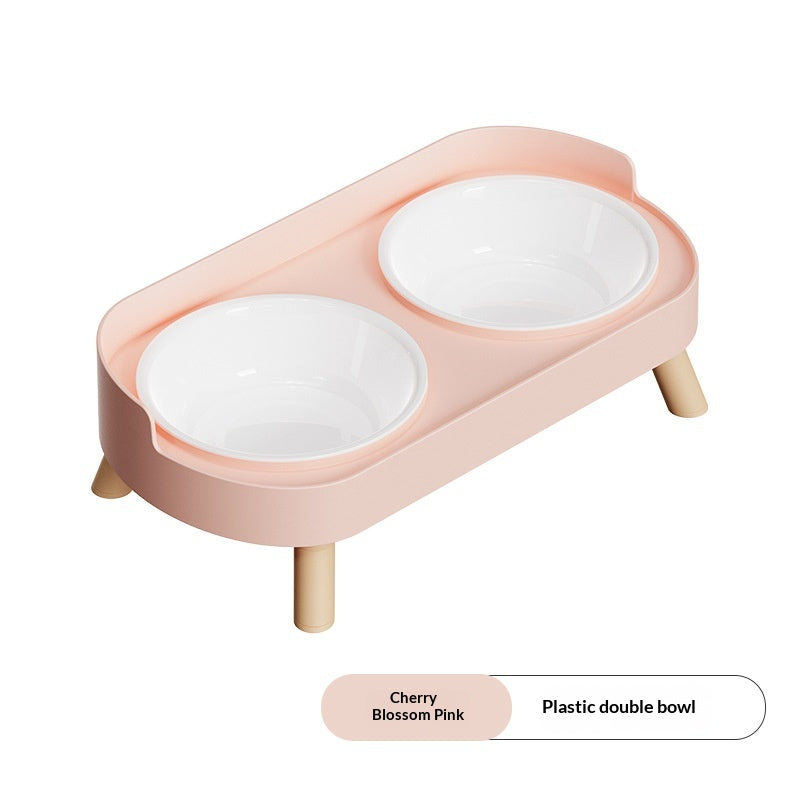 Dual-bowl Spill-proof Water-and-food-in-one Cat Bowl