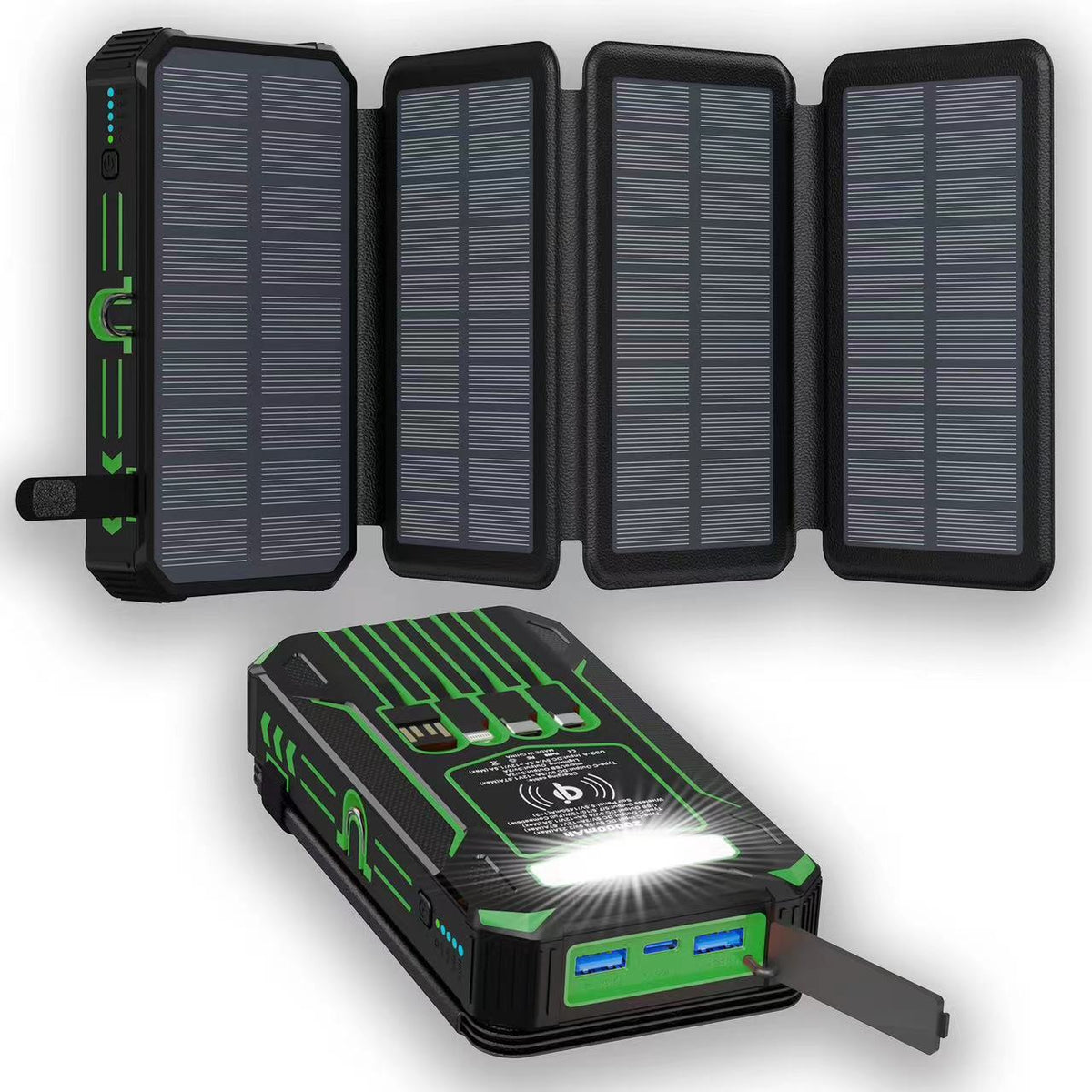 Solar Three-Fold Folding Power Bank, Outdoor Portable Large Capacity Mobile Power Supply