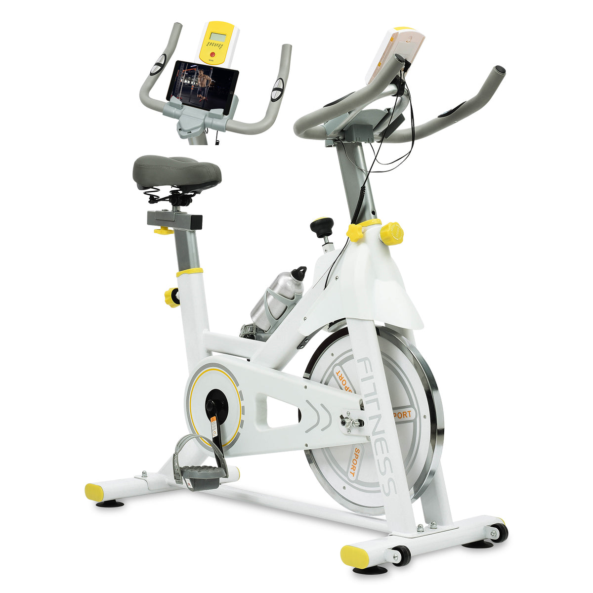 Vélo d'entraînement à vélo intérieur avec siège confortable Coussin jaune+ Blanc