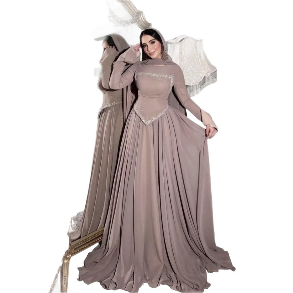 Élégante robe du soir à manches longues en Strass