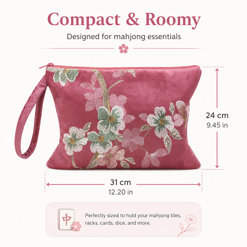 Poche de rangement en velours brodé 1PC avec bracelet de poignet