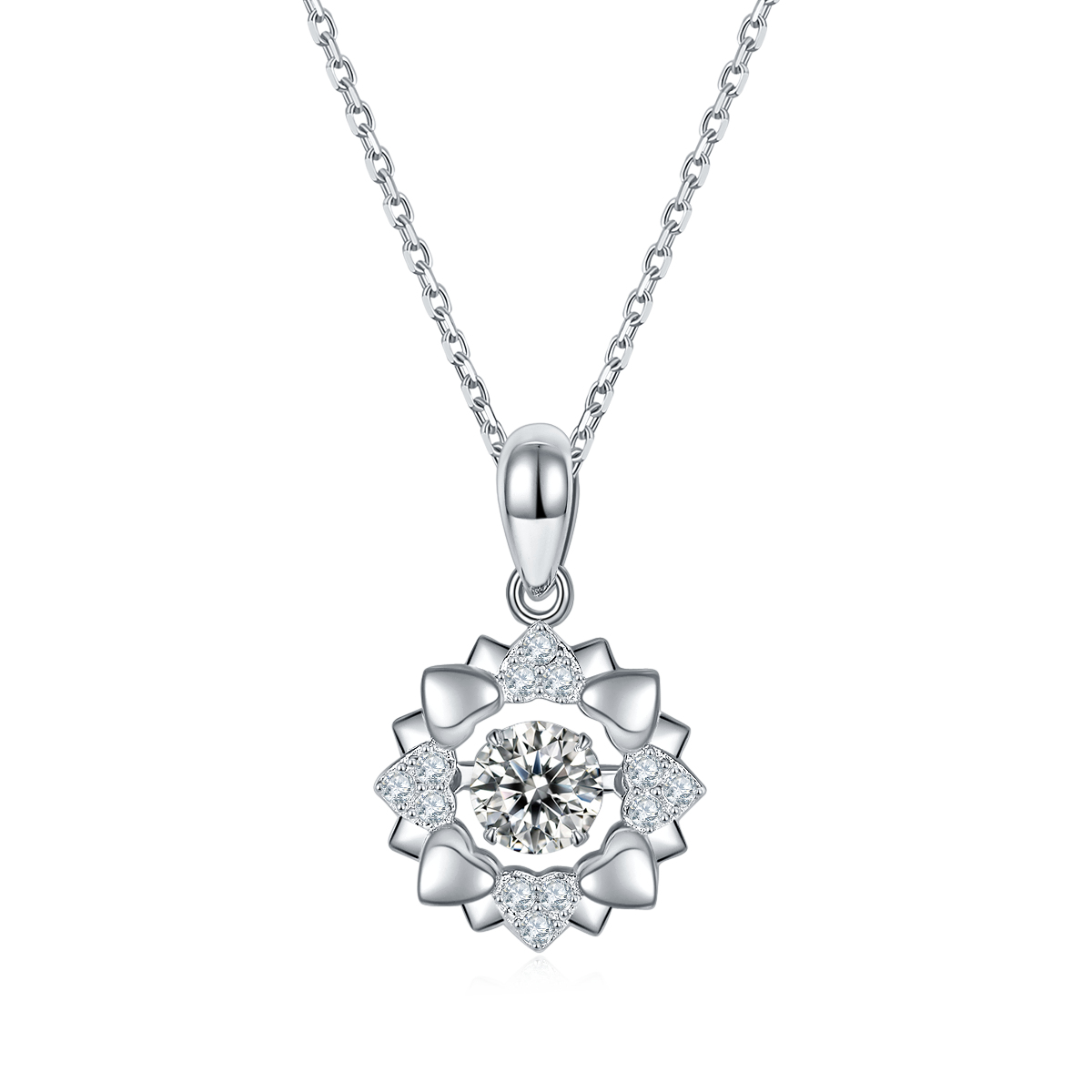 S925 Argent Sterling 0.5ct D Couleur VVS1 Collier pendentif fleur de Moissanite 45cm Platinum P