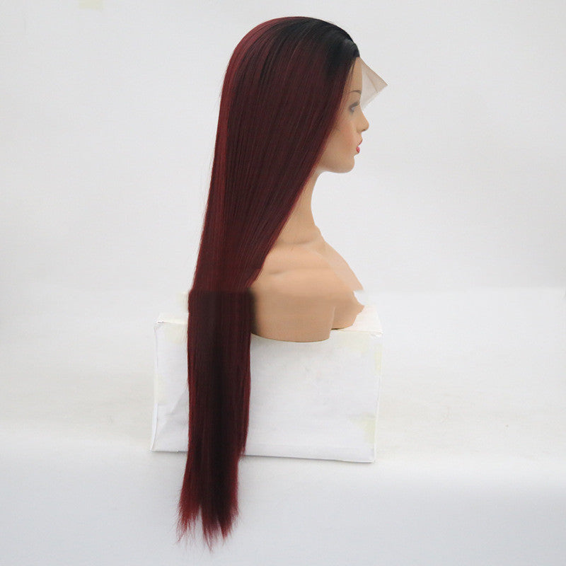Burgundy Trellis avec tête en fibre chimique longue droite cheveux